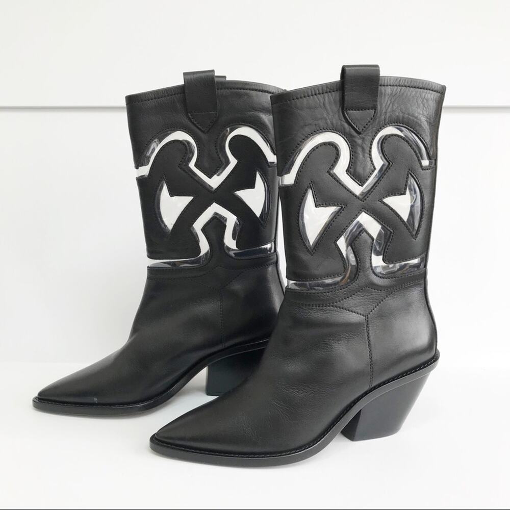 AGL Leather Cutout Western Cowboy Boot Black